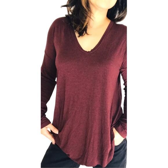 Wilfred Aritzia Women Medium Oversized Jersey Long Sleeve Knit‎ Top Burgundy Red - Picture 1 of 8